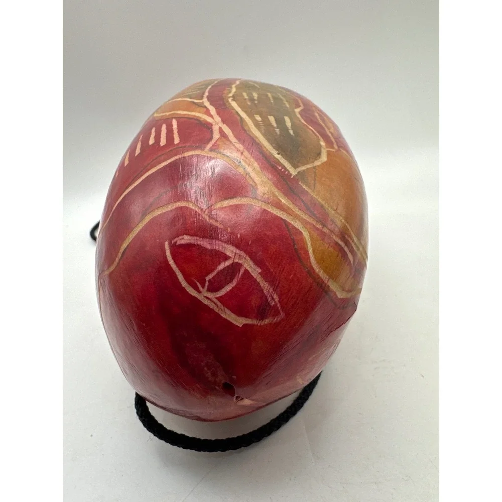 Hand  Carved Gourd Musical  VTG Ribbed MCM gourd percussion musical instrument‎